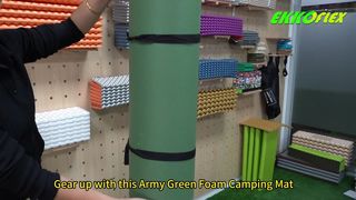 Army green single foam camping mat roll